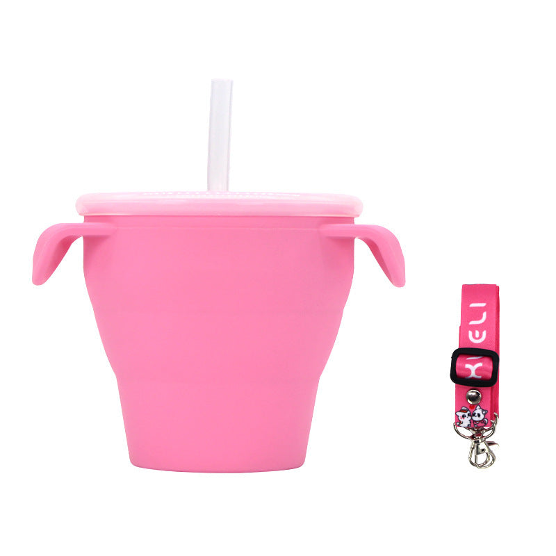 Creative New Silicone Folding Snack Cup Children's Straw Cup Outdoor Play Folding Cup Storage Cup Maternal And Baby Products
