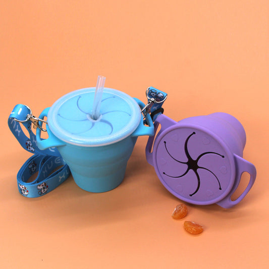 Creative New Silicone Folding Snack Cup Children's Straw Cup Outdoor Play Folding Cup Storage Cup Maternal And Baby Products