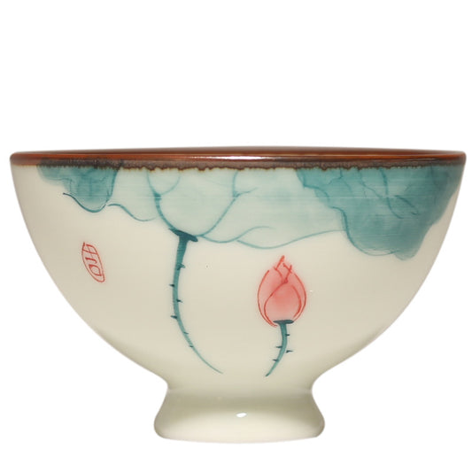 PINNY 45ML Porcelain Hand Painted Lotus Teacups Chinese Kung Fu Tea Cups Traditional Chinese Tea Bowl Ceramic Drinkware