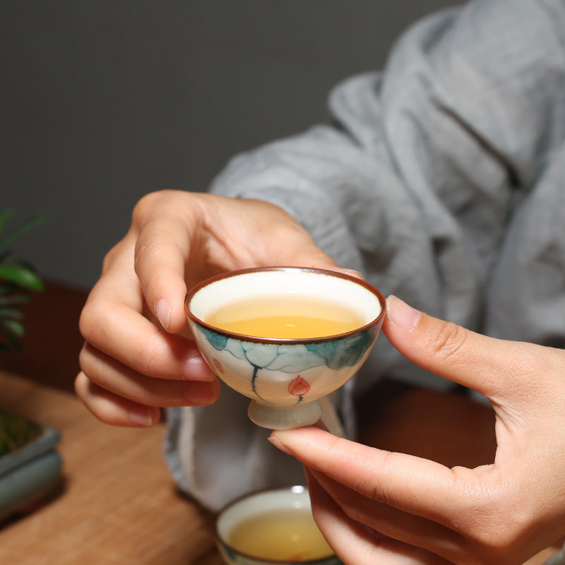 PINNY 45ML Porcelain Hand Painted Lotus Teacups Chinese Kung Fu Tea Cups Traditional Chinese Tea Bowl Ceramic Drinkware