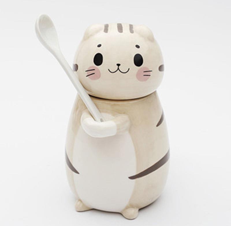 Cute Cat Ceramics Coffee Mug With Spoon Creative Hand Painted Drinkware Milk Tea Cups Novelty Gifts
