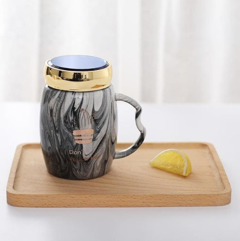 Marbling Mug Four Design Ceramic Cup With A Lid Cold Heat Office Home Milk Glass Drinkware Personality Creative Handle