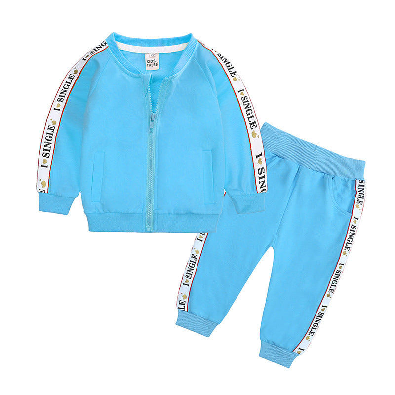 Boys' Suit Spring And Autumn Clothing Two-piece Long-sleeved Hooded
