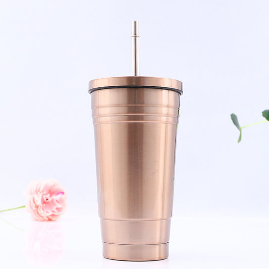 Stainless steel straw thermos cup