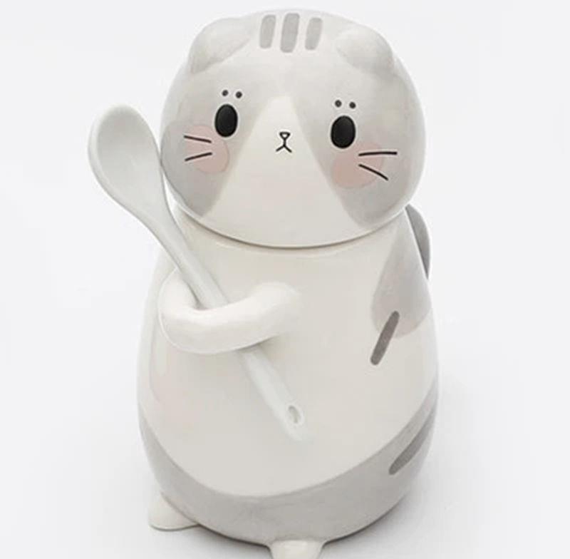 Cute Cat Ceramics Coffee Mug With Spoon Creative Hand Painted Drinkware Milk Tea Cups Novelty Gifts