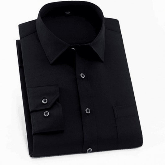 Casual Solid Color Stretch Fat Plus Size Formal Wear Non-iron Long-sleeved Shirt For Men