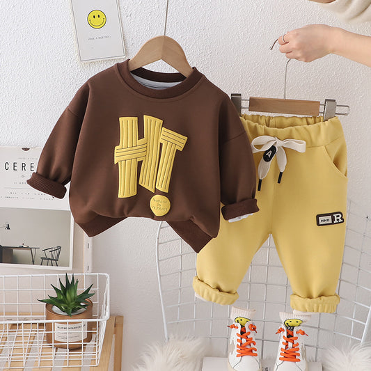 Boys Spring Clothing Long-sleeved Sweater Two-piece Set