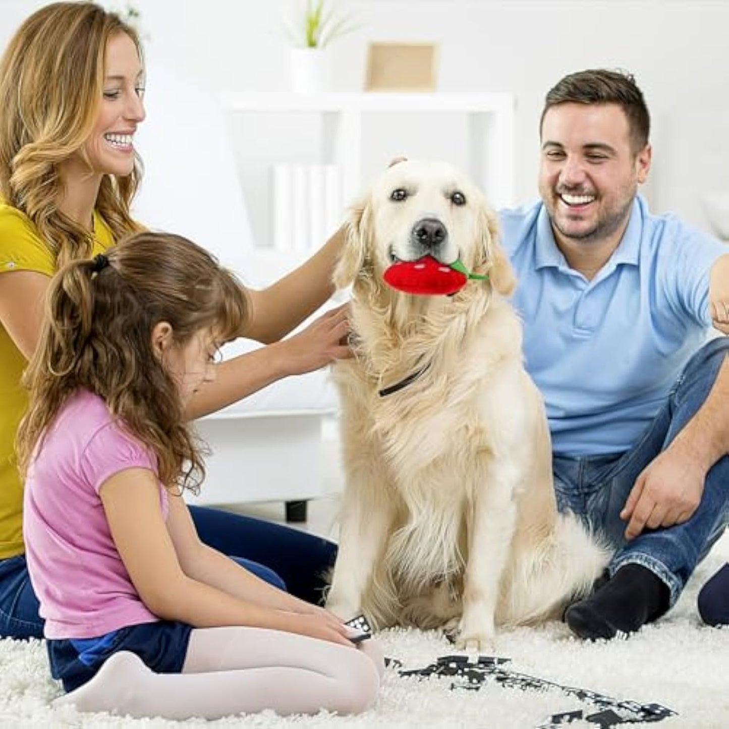Dog Plush Squeaky Toys - Soft Strawberry Shape Interactive Puppy Chew Toy For Dogs Teething Playing Chewing