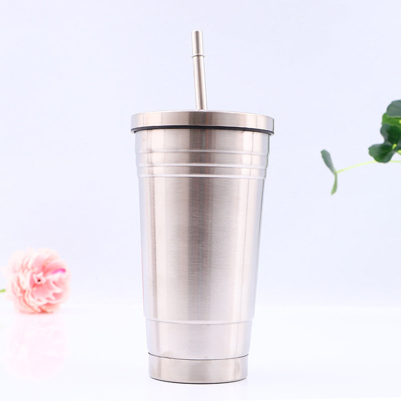 Stainless steel straw thermos cup