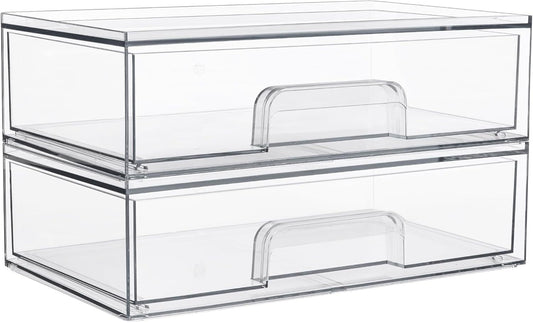 12.1in 30.7cm W Clear Stackable Storage Drawers,2 Pack Acrylic Plastic Organizers Bins For Makeup Palettes, Cosmetics, And Beauty Supplies,Ideal For Vanity, Bathroom,Cabinet,Desk Organization