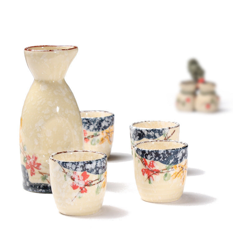 Japanese Style Hand Drawn Ceramic Wine Cup Wine Set