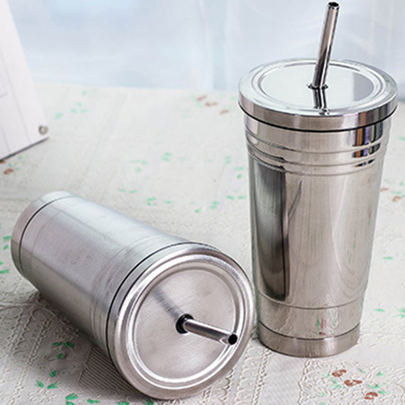Stainless steel straw thermos cup