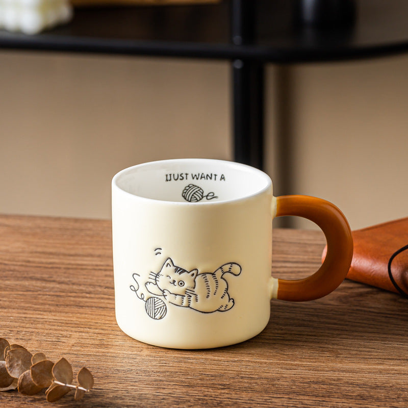 Hand Painted Cute Cat Printing Ceramic Cup Suit