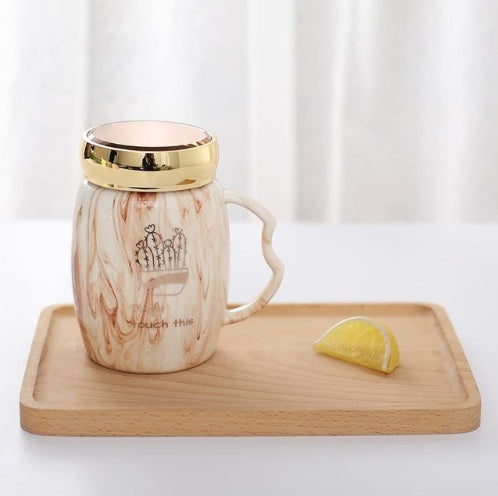 Marbling Mug Four Design Ceramic Cup With A Lid Cold Heat Office Home Milk Glass Drinkware Personality Creative Handle
