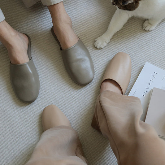 Sheepskin Simple Slippers Couple Home Shoes Indoor Leather