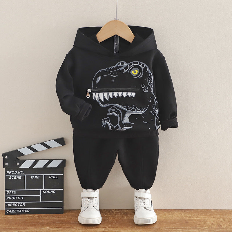 Boys Cartoon Dinosaur Children's Clothing Hooded Cotton Sweater Autumn Two-piece Set