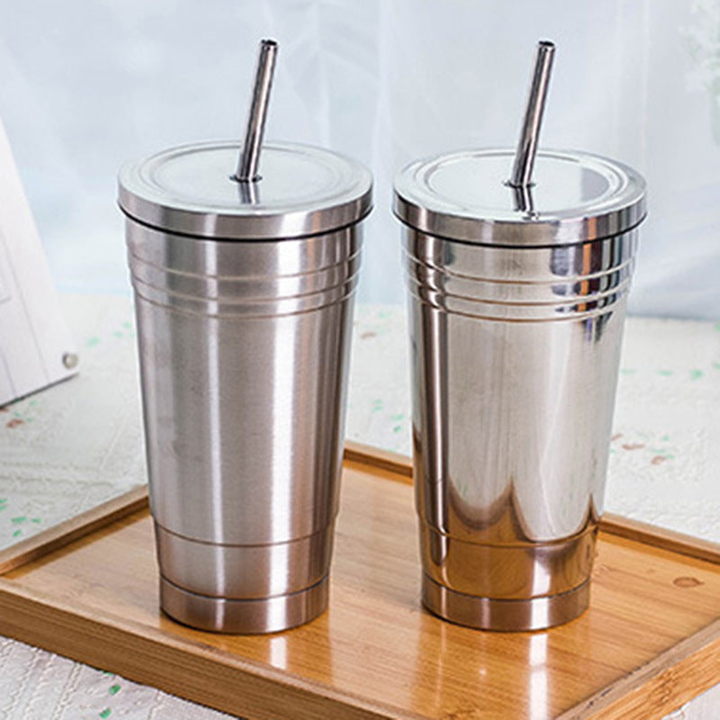 Stainless steel straw thermos cup