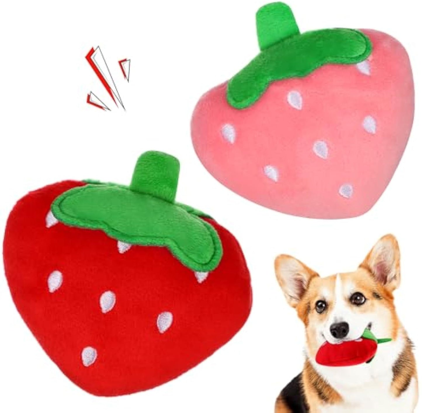 Dog Plush Squeaky Toys - Soft Strawberry Shape Interactive Puppy Chew Toy For Dogs Teething Playing Chewing