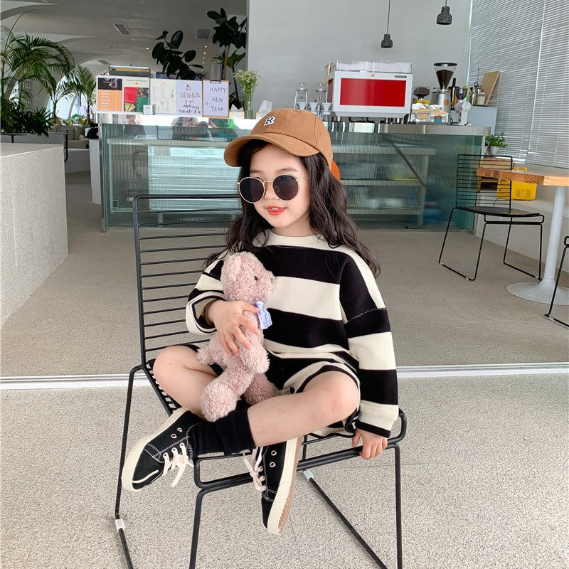 Boys' Girls' Spring Clothing New Fleece And Shorts Two-piece Set