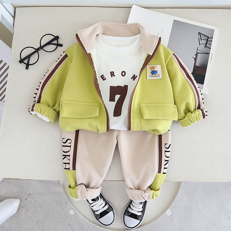 Spring Children's Clothing Boys Hoodie Jacket Long Sleeve Three-piece Suit