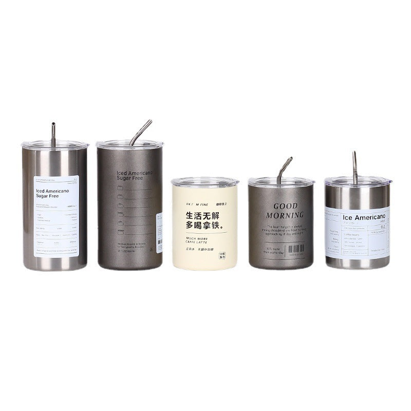 Stainless Steel Ice Beauty Vacuum Double Round Straw Straight Household Portable Coffee Cup
