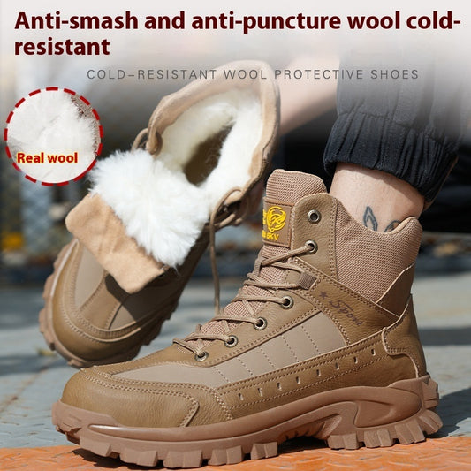 Winter Wool Protective Shoes Men's Anti-smashing Plastic Toe Cap Protective Footwear
