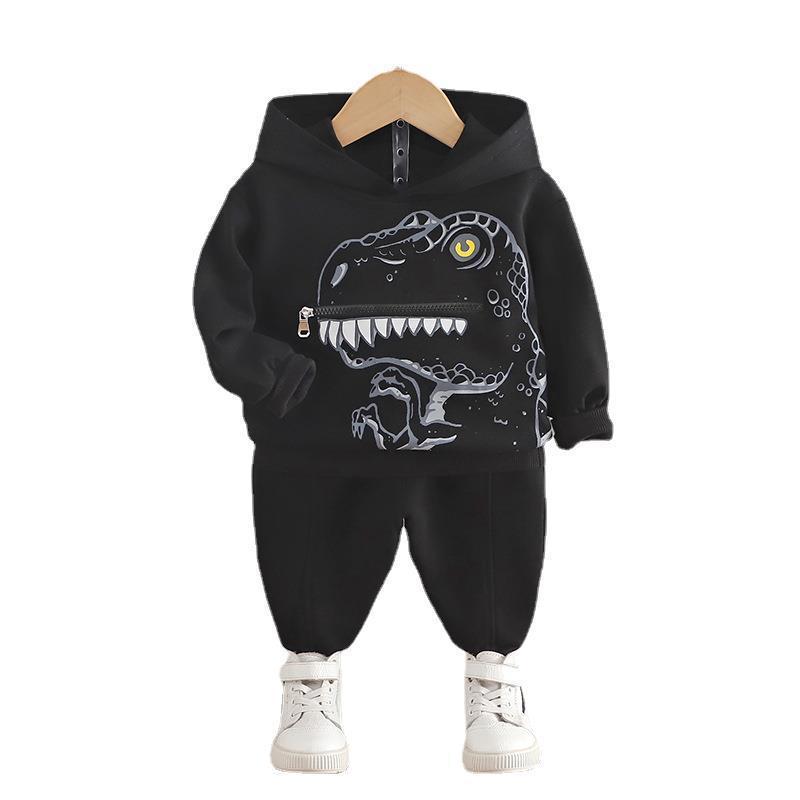 Boys Cartoon Dinosaur Children's Clothing Hooded Cotton Sweater Autumn Two-piece Set