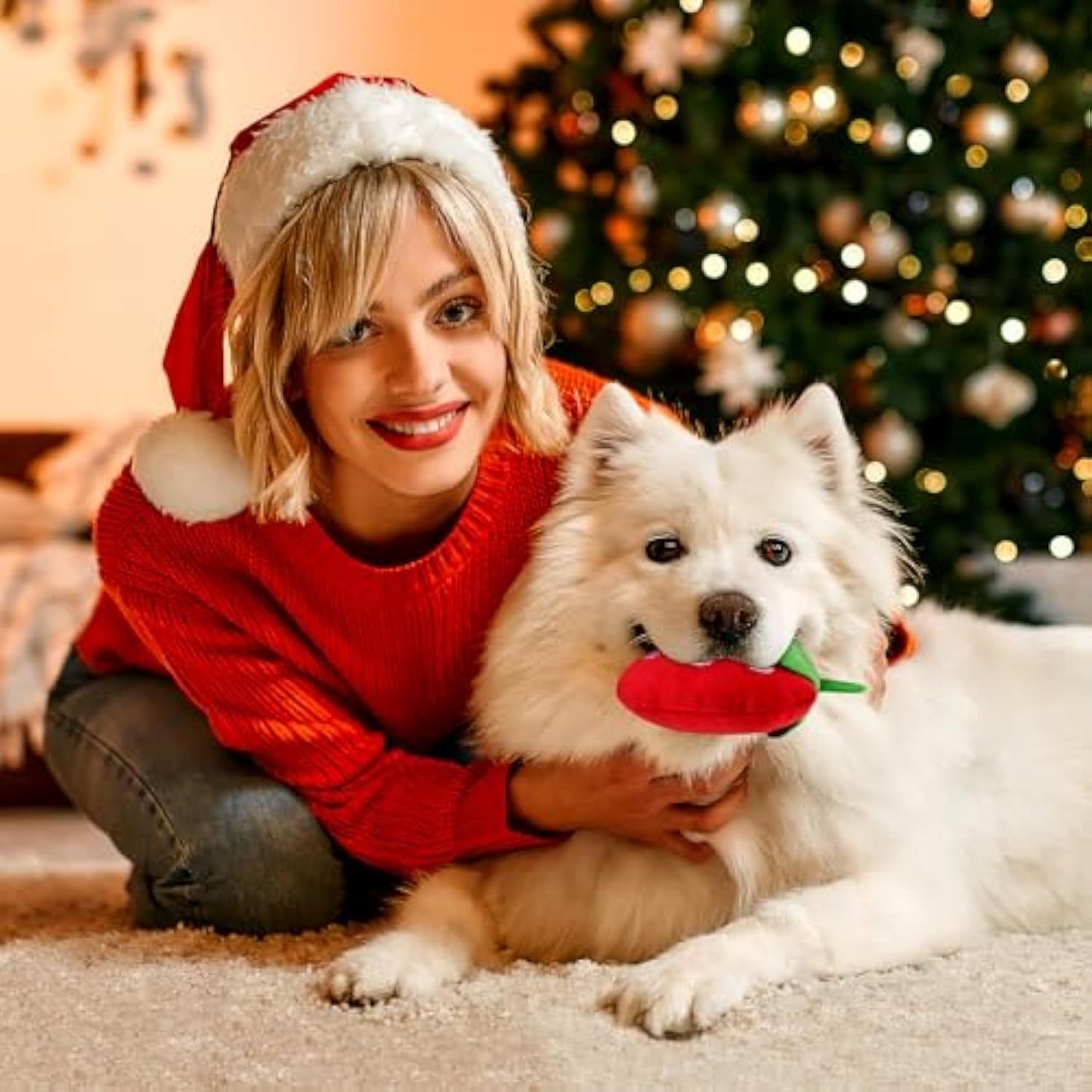Dog Plush Squeaky Toys - Soft Strawberry Shape Interactive Puppy Chew Toy For Dogs Teething Playing Chewing