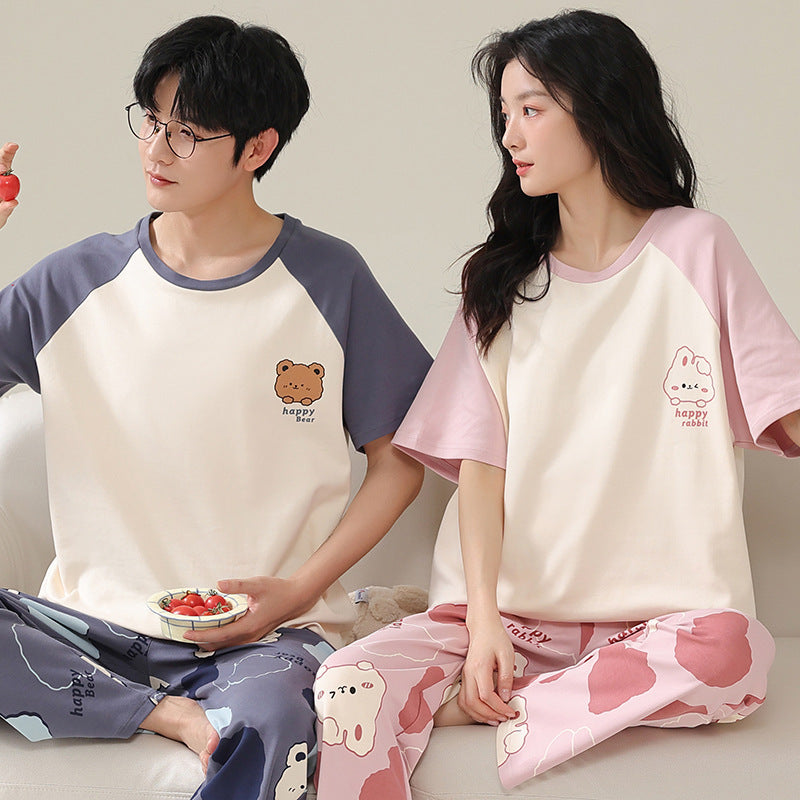 Men And Women Fashion Casual Cotton Short-sleeved Shorts Home Wear Set