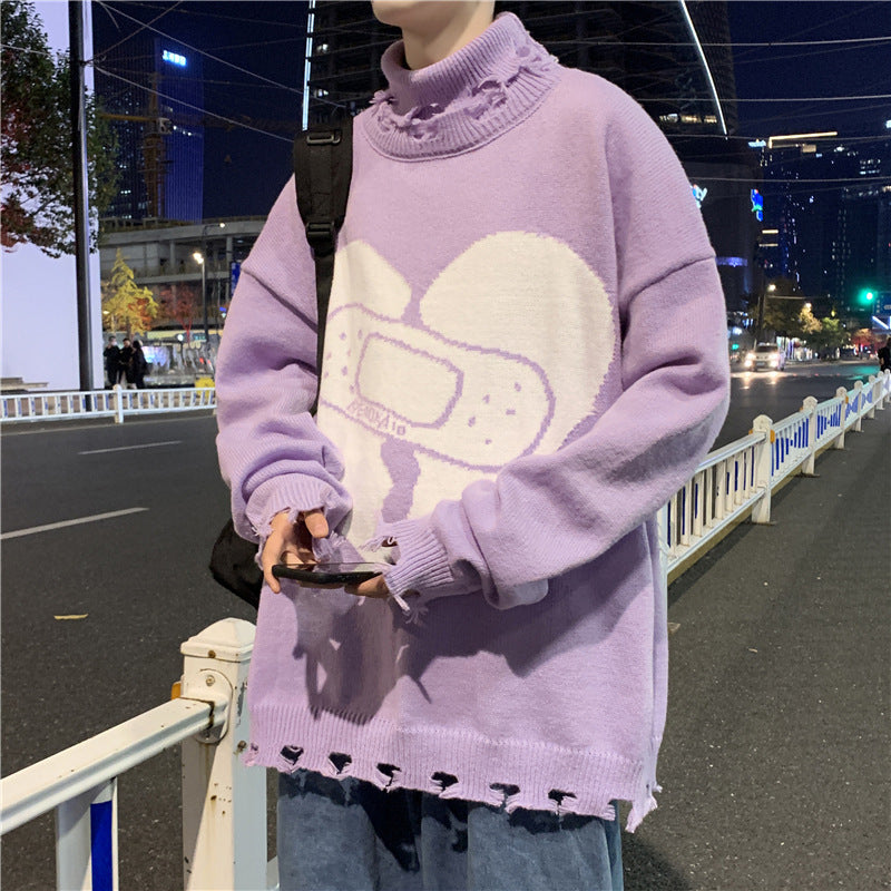 Heart Band-Aid Jacquard Couples Versatile Knit Sweater