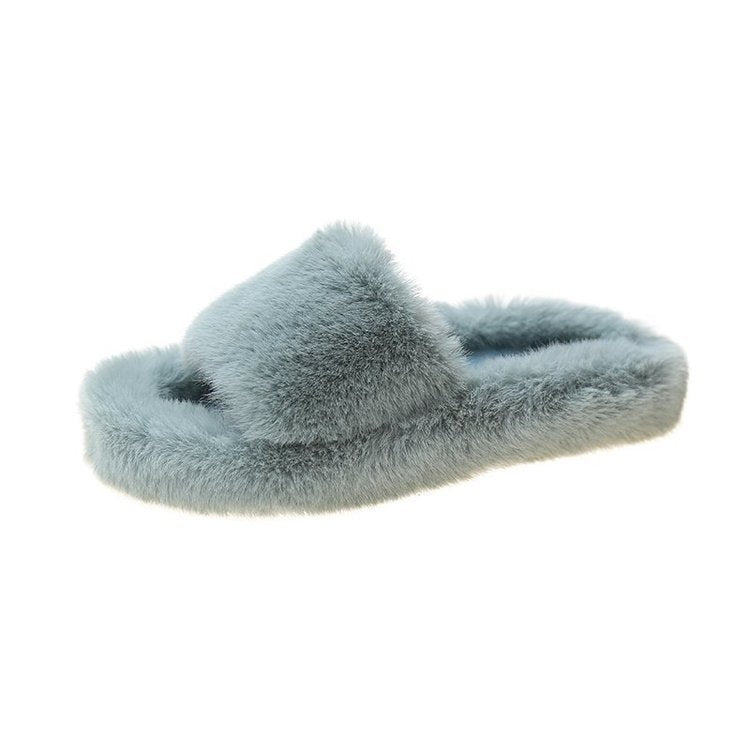 Ladies Fur Slippers Light Board Solid Color Home Shoes Women Shoes