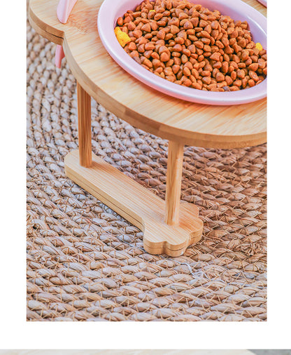 Ceramics Puppy Cat Dog Pet Single And Double Food Bowl For Eating And Drinking With Wooden Frame Pets Supplies Feeding Dish