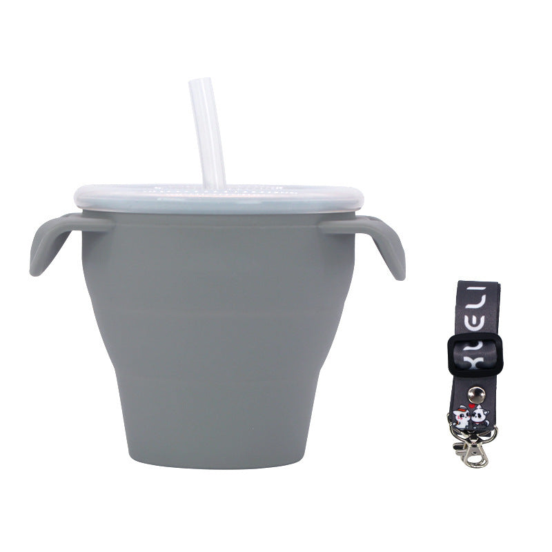 Creative New Silicone Folding Snack Cup Children's Straw Cup Outdoor Play Folding Cup Storage Cup Maternal And Baby Products