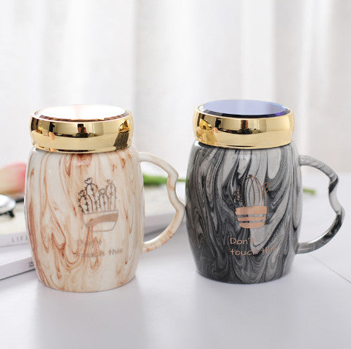 Marbling Mug Four Design Ceramic Cup With A Lid Cold Heat Office Home Milk Glass Drinkware Personality Creative Handle