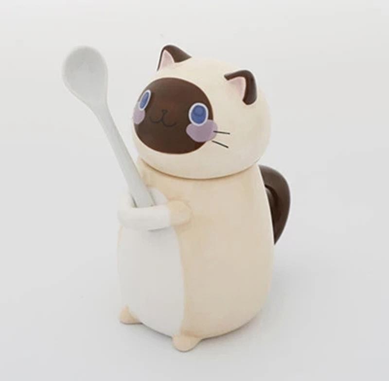 Cute Cat Ceramics Coffee Mug With Spoon Creative Hand Painted Drinkware Milk Tea Cups Novelty Gifts