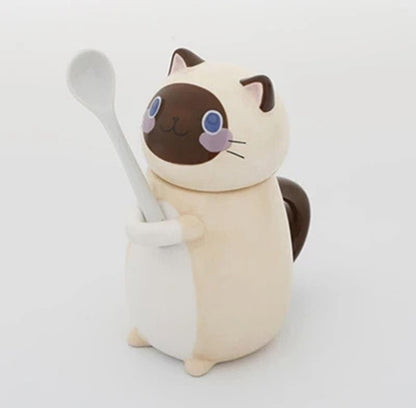 Cute Cat Ceramics Coffee Mug With Spoon Creative Hand Painted Drinkware Milk Tea Cups Novelty Gifts