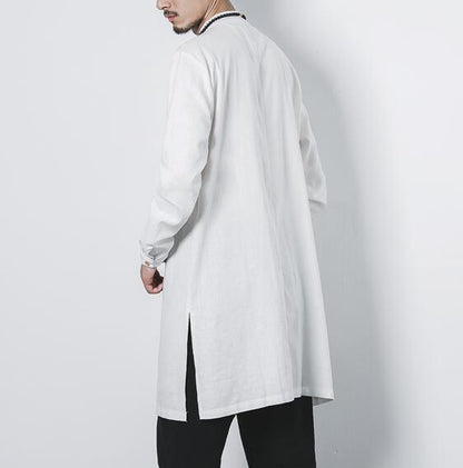 Cotton and linen long men's button jacket jacket linen men's clothing men