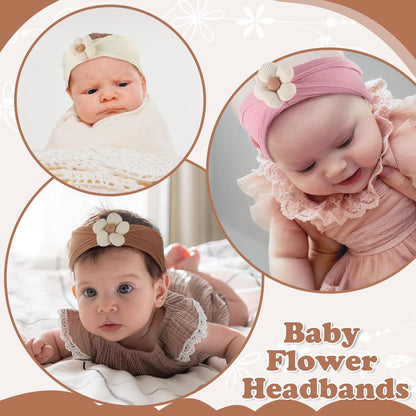 Soft Nylon Baby Flower Headbands For Newborns, Infants & Toddlers  Cute Hair Accessories For Girls Beige, Pink, Khaki