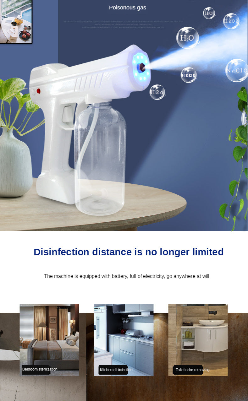 Blue Light Atomizing Spray Gun Handheld Wireless Atomizing Fogger Disinfection Sprayer Nano Sprayer Household Supplies