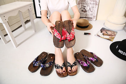 Paulownia Women's Slippers Antique Shoes Home Silk Art