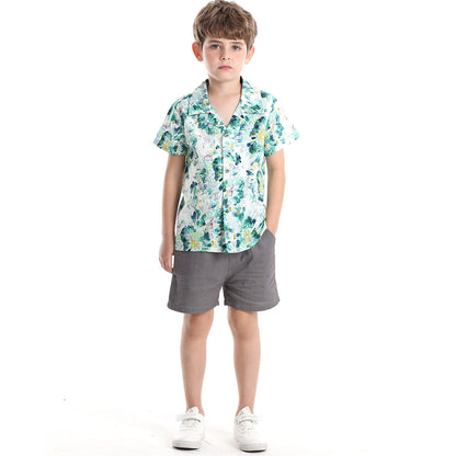 Boys' Shirt Printed Short-sleeved Breathable Children's Shirt Cute Baby Boys' Clothing