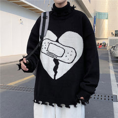 Heart Band-Aid Jacquard Couples Versatile Knit Sweater