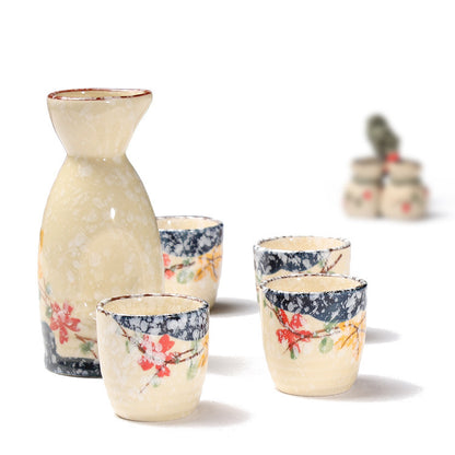 Japanese Style Hand Drawn Ceramic Wine Cup Wine Set