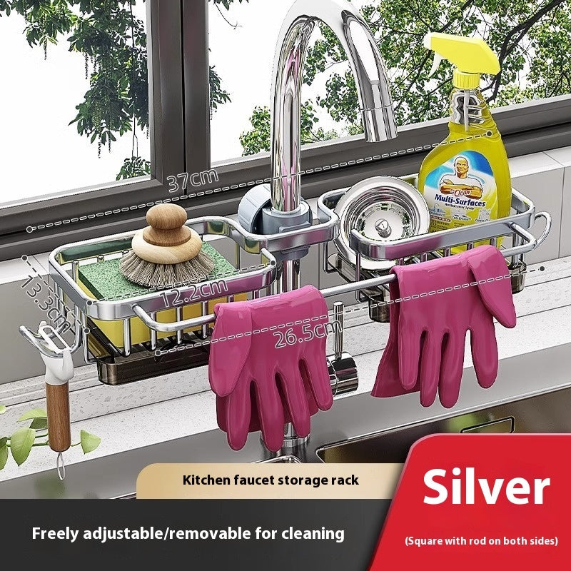 Kitchen Space Aluminum Sink Faucet Storage Rack Dishwasher Vegetable Sink Supplies Household Drain Basket Bathroom Accessories