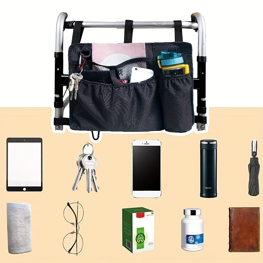 Organizer Pouch Bag With Cup Holder For Rollator Or Folding Walker
