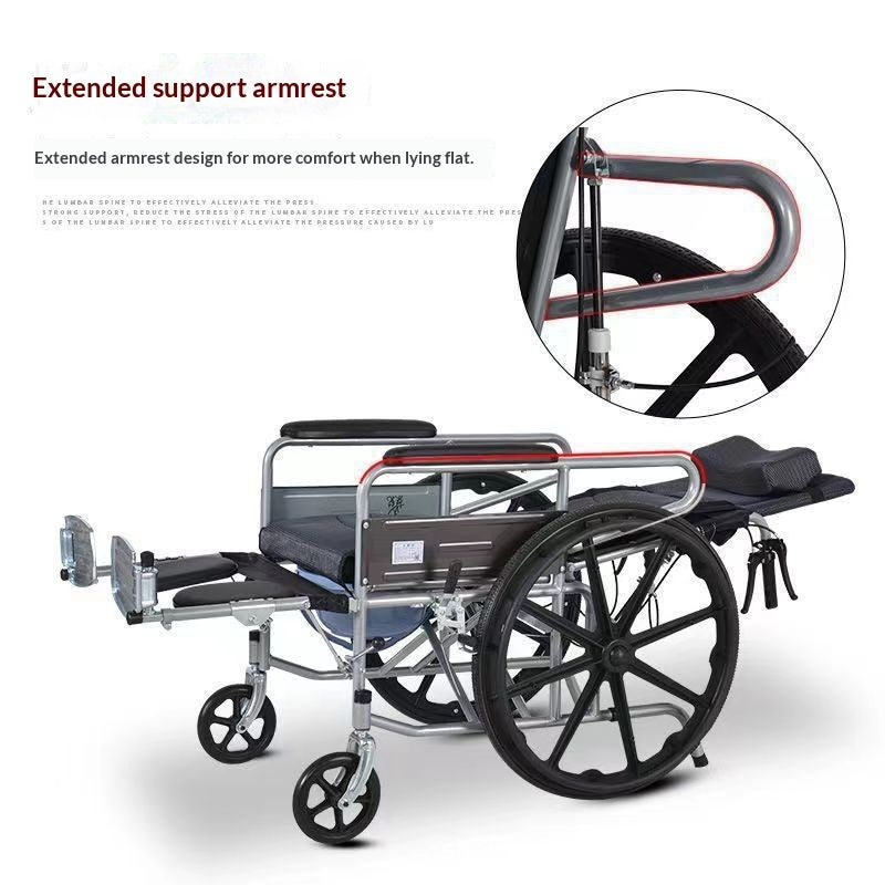 Foldable Lightweight Wheelchair For Seniors With A Built-in Commode