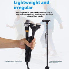 Folding Cane Elderly Four Foot Stick Thickened Retractable With Light