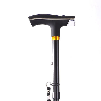 Folding Cane Elderly Four Foot Stick Thickened Retractable With Light