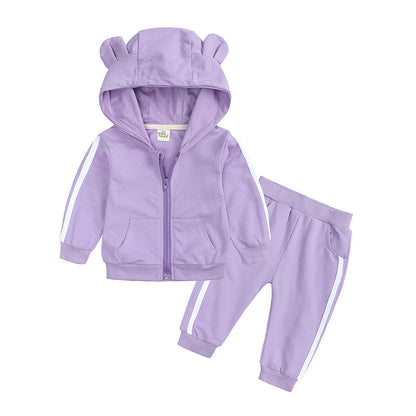 Boys' Suit Spring And Autumn Clothing Two-piece Long-sleeved Hooded