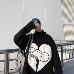 Heart Band-Aid Jacquard Couples Versatile Knit Sweater